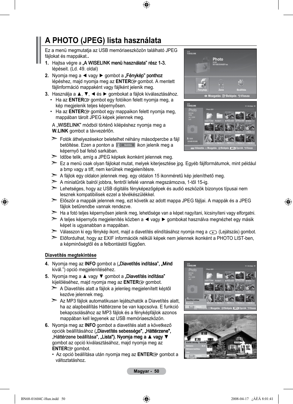 A photo (jpeg) lista használata | Samsung LE37A616A3F User Manual | Page 120 / 614