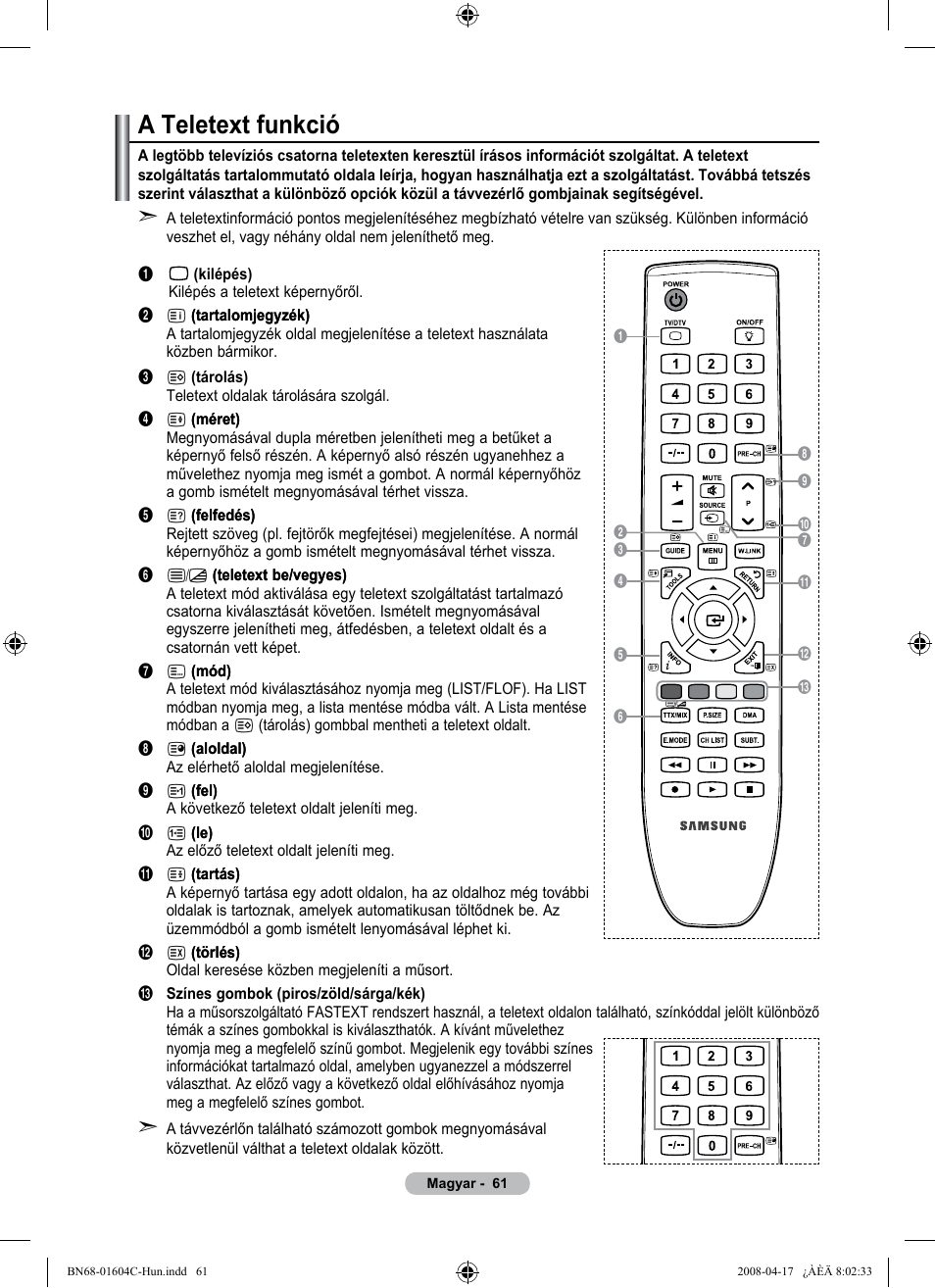 A teletext funkció | Samsung LE37A616A3F User Manual | Page 131 / 614