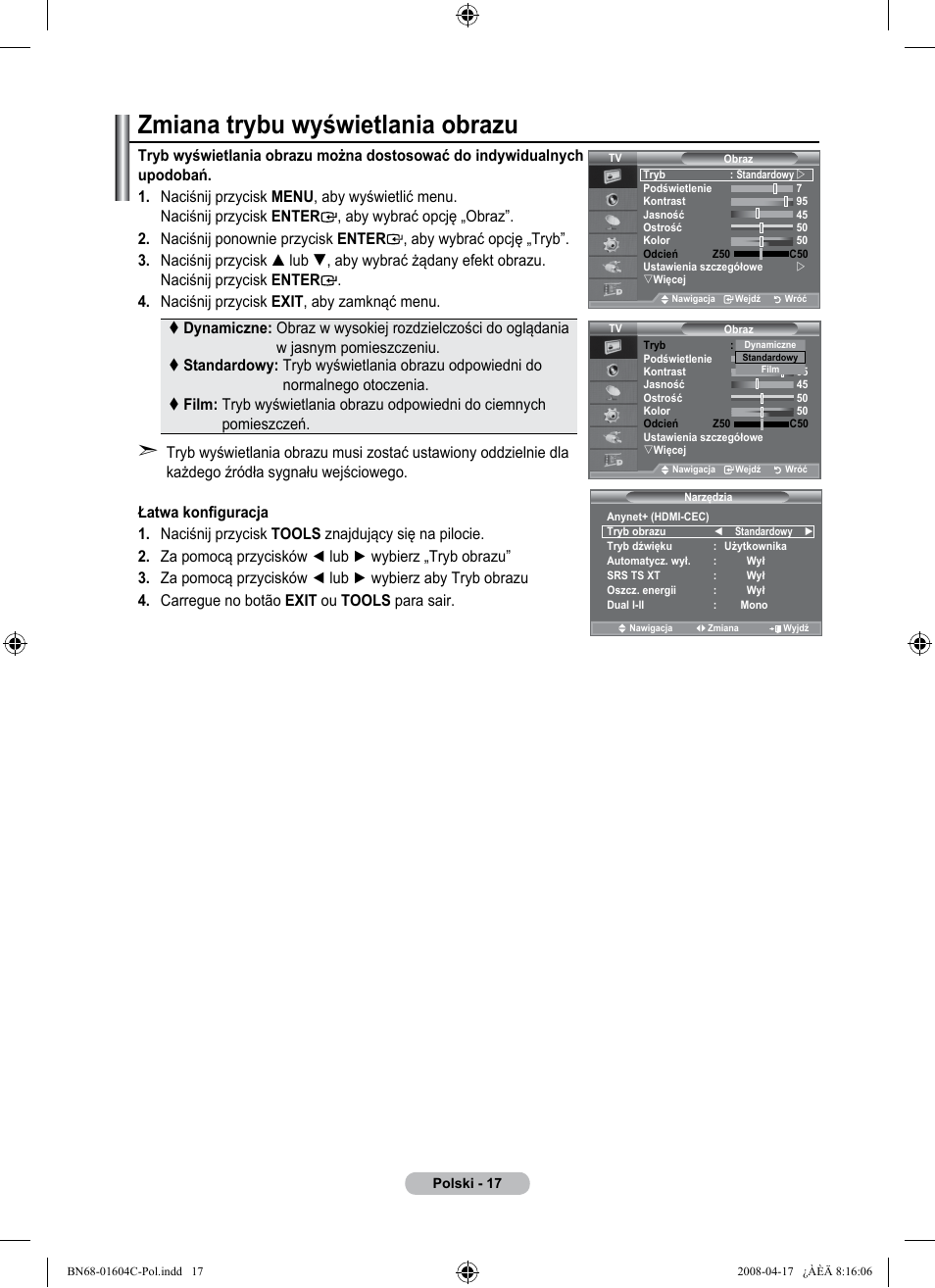 Zmiana trybu wyświetlania obrazu | Samsung LE37A616A3F User Manual | Page 155 / 614