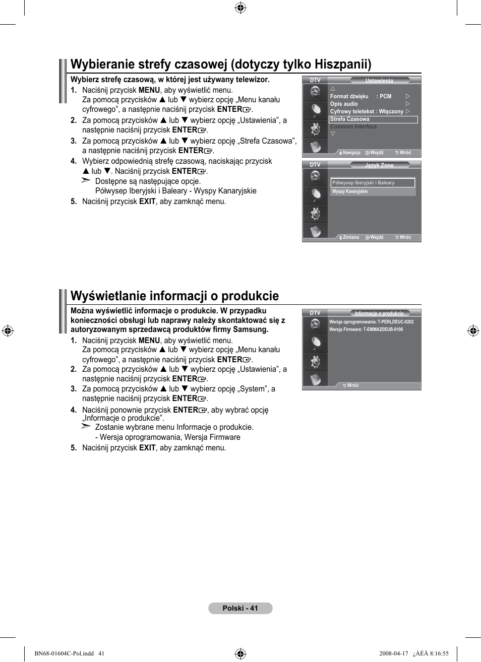 Wyświetlanie informacji o produkcie | Samsung LE37A616A3F User Manual | Page 179 / 614