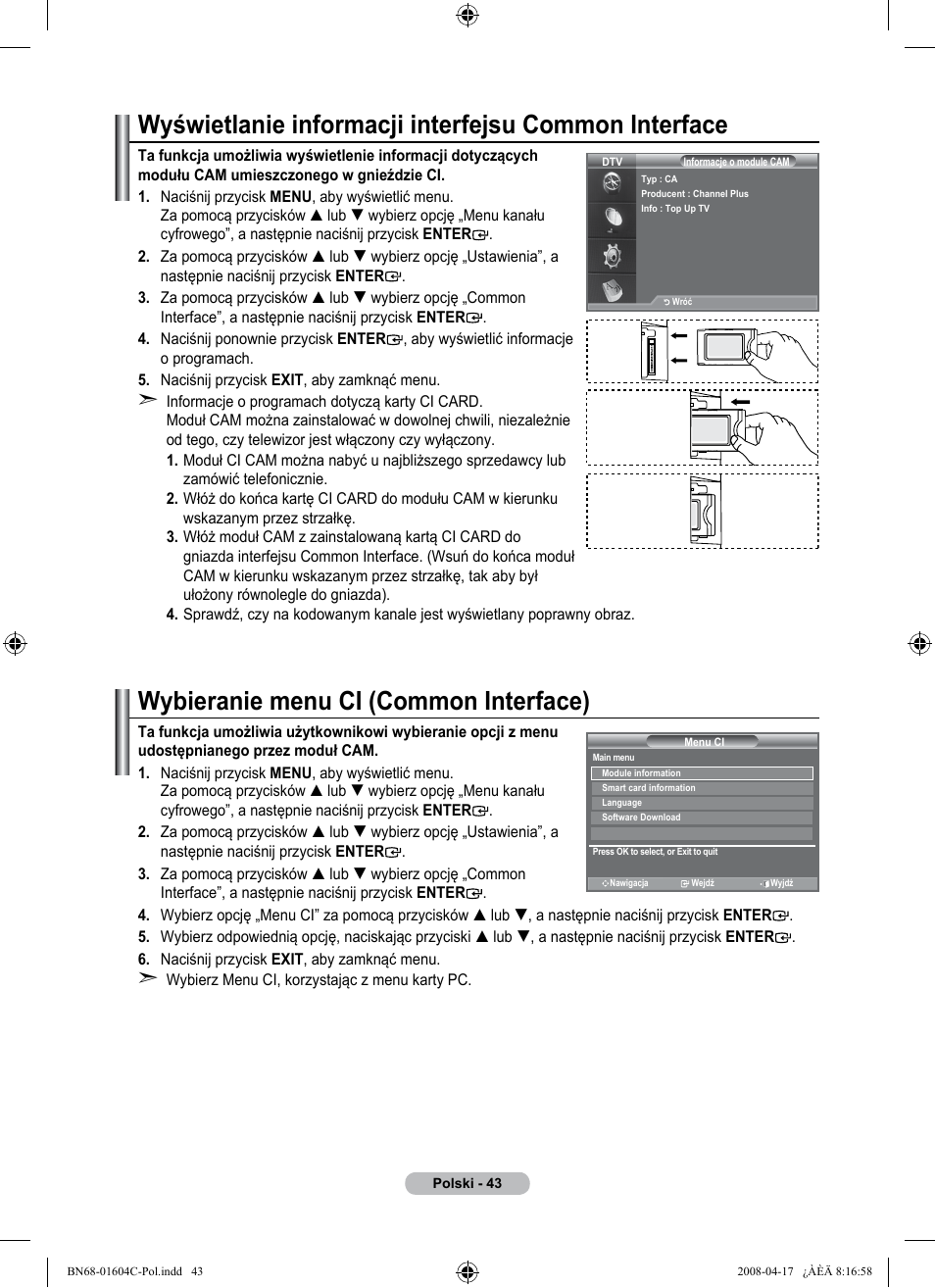 Wybieranie menu ci (common interface) | Samsung LE37A616A3F User Manual | Page 181 / 614