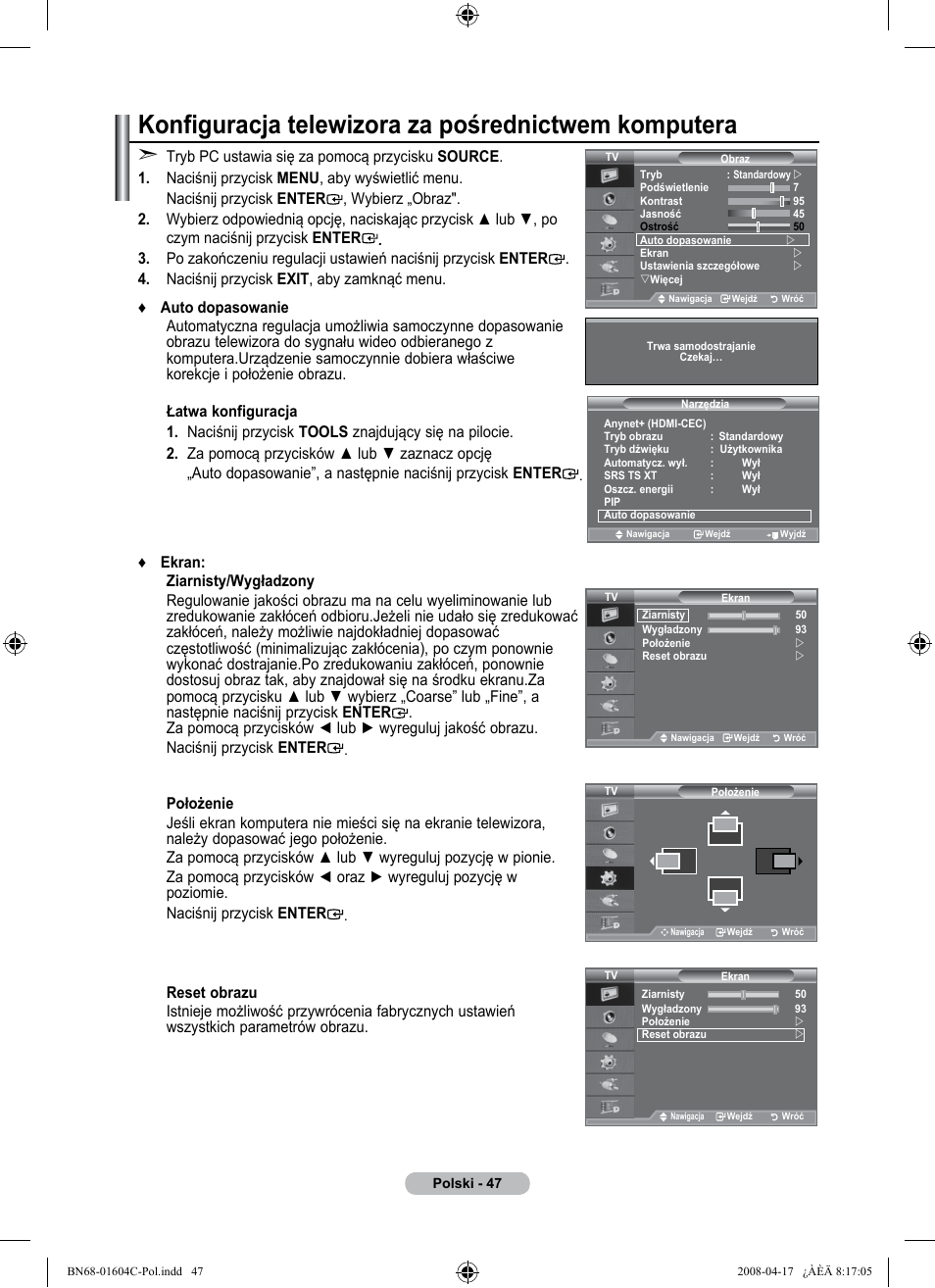 Konfiguracja telewizora za pośrednictwem komputera | Samsung LE37A616A3F User Manual | Page 185 / 614
