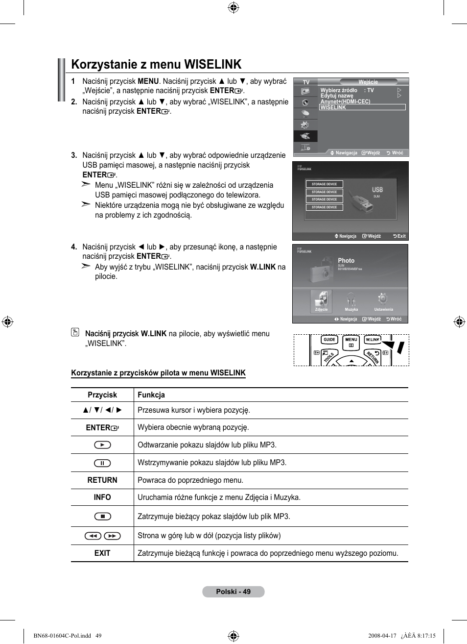 Korzystanie z menu wiselink | Samsung LE37A616A3F User Manual | Page 187 / 614