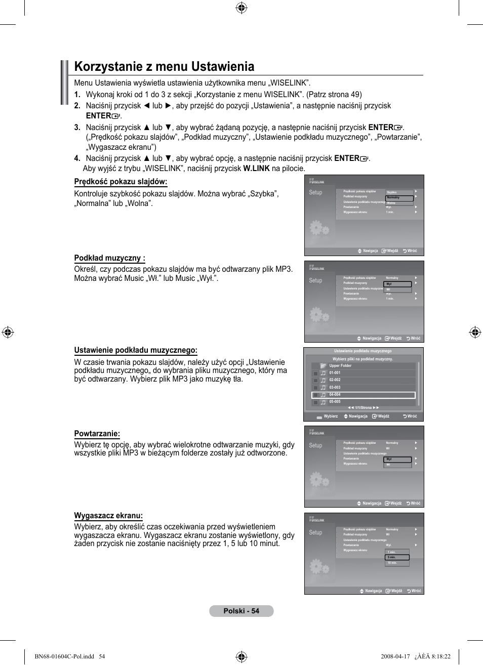 Korzystanie z menu ustawienia, Polski | Samsung LE37A616A3F User Manual | Page 192 / 614