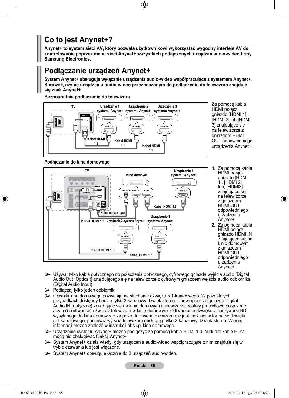 Podłączanie urządzeń anynet, Co to jest anynet | Samsung LE37A616A3F User Manual | Page 193 / 614