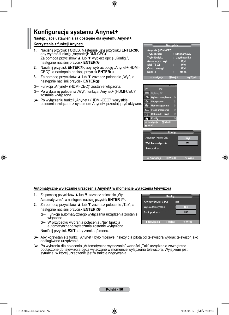 Konfiguracja systemu anynet | Samsung LE37A616A3F User Manual | Page 194 / 614