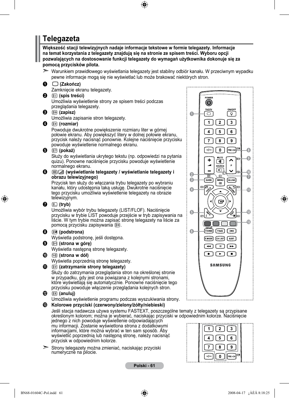 Telegazeta | Samsung LE37A616A3F User Manual | Page 199 / 614