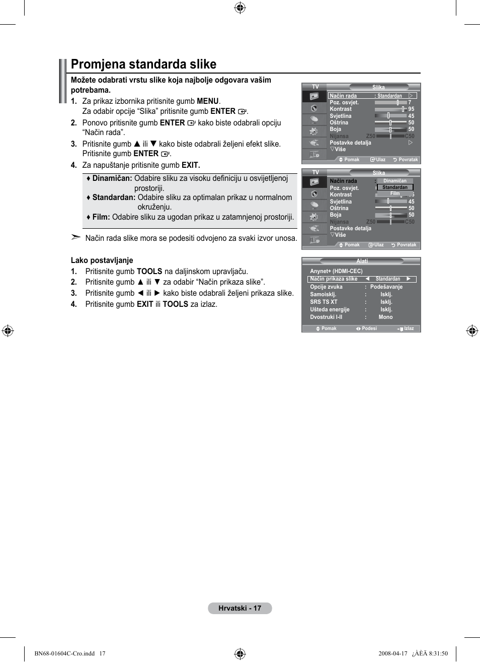 Promjena standarda slike | Samsung LE37A616A3F User Manual | Page 359 / 614