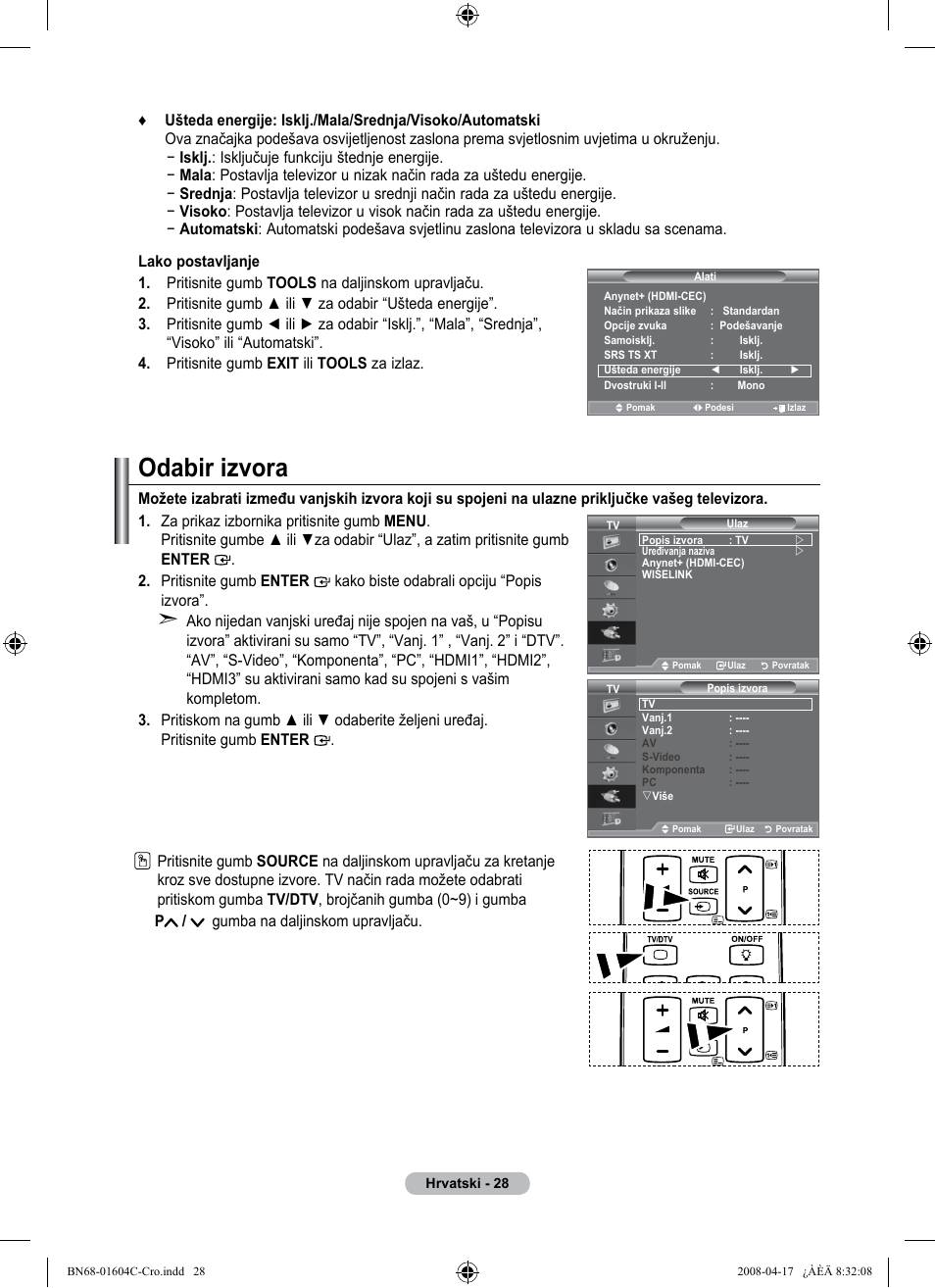 Odabir izvora | Samsung LE37A616A3F User Manual | Page 370 / 614