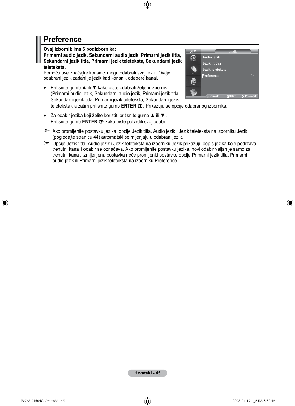 Preference | Samsung LE37A616A3F User Manual | Page 387 / 614