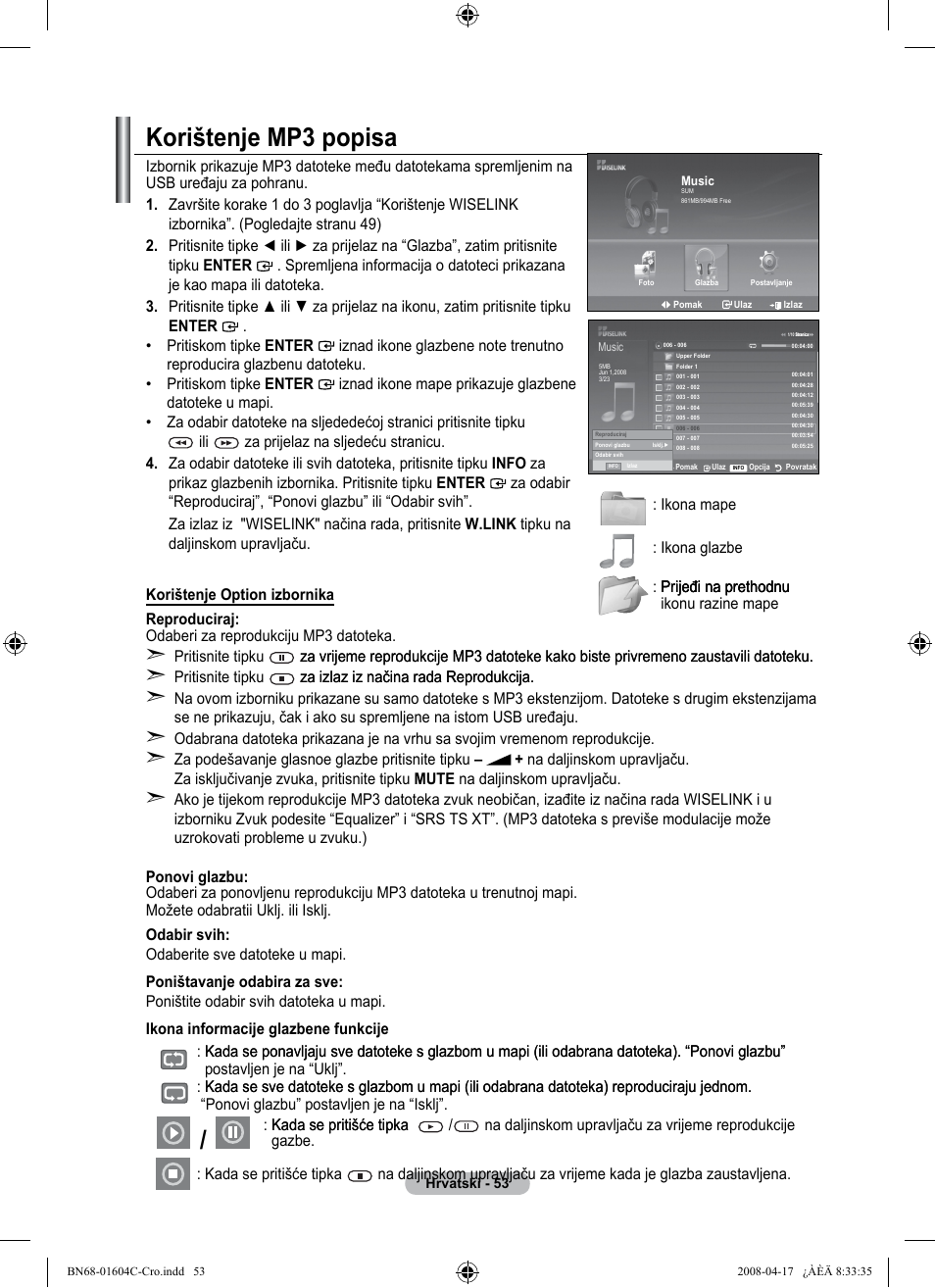 Korištenje mp3 popisa | Samsung LE37A616A3F User Manual | Page 395 / 614