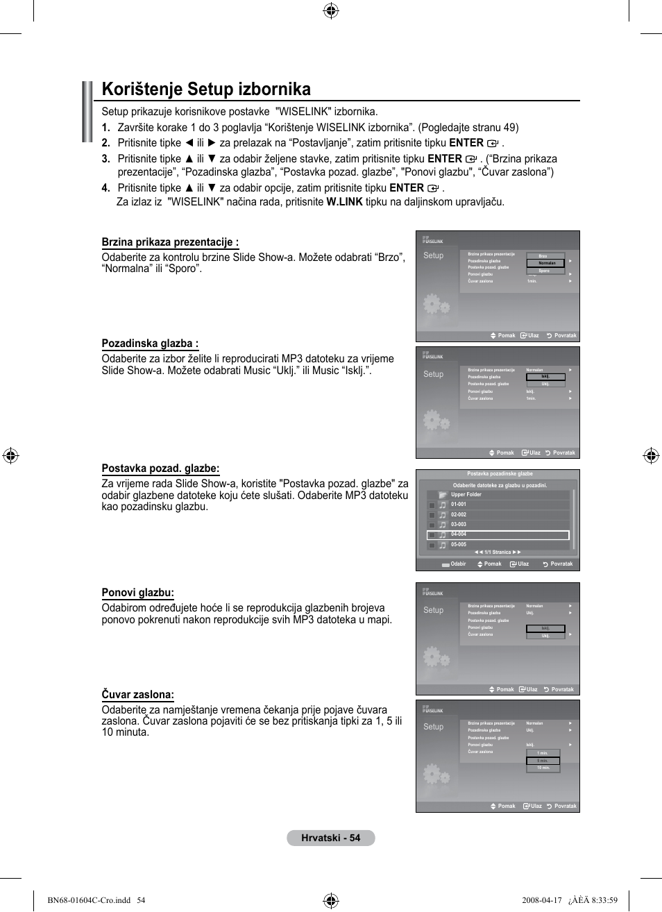 Korištenje setup izbornika, Hrvatski | Samsung LE37A616A3F User Manual | Page 396 / 614