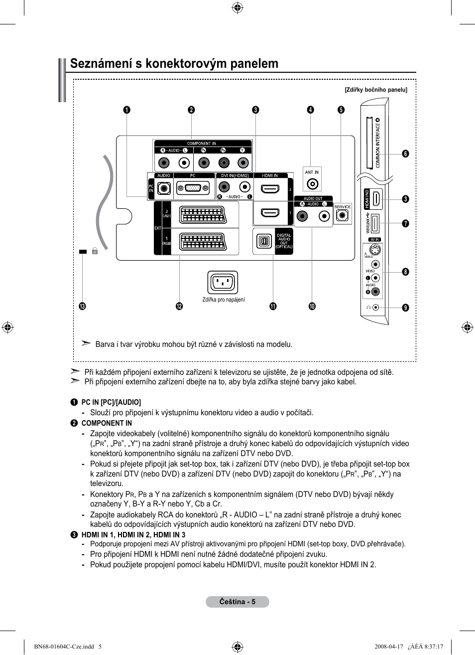 Seznámení s konektorovým panelem | Samsung LE37A616A3F User Manual | Page 415 / 614