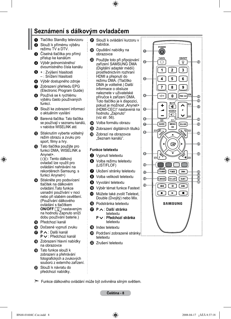 Seznámení s dálkovým ovladačem | Samsung LE37A616A3F User Manual | Page 418 / 614