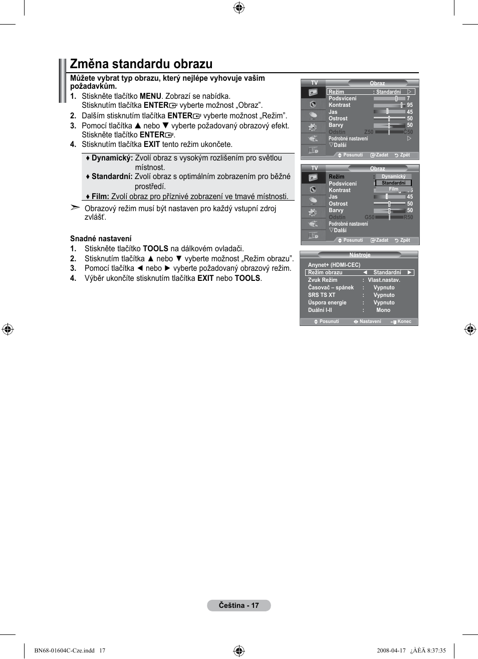 Změna standardu obrazu | Samsung LE37A616A3F User Manual | Page 427 / 614