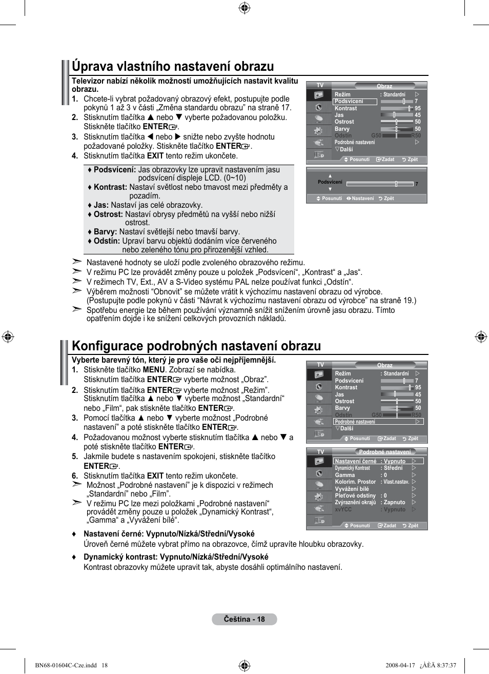 Úprava vlastního nastavení obrazu, Konfigurace podrobných nastavení obrazu | Samsung LE37A616A3F User Manual | Page 428 / 614