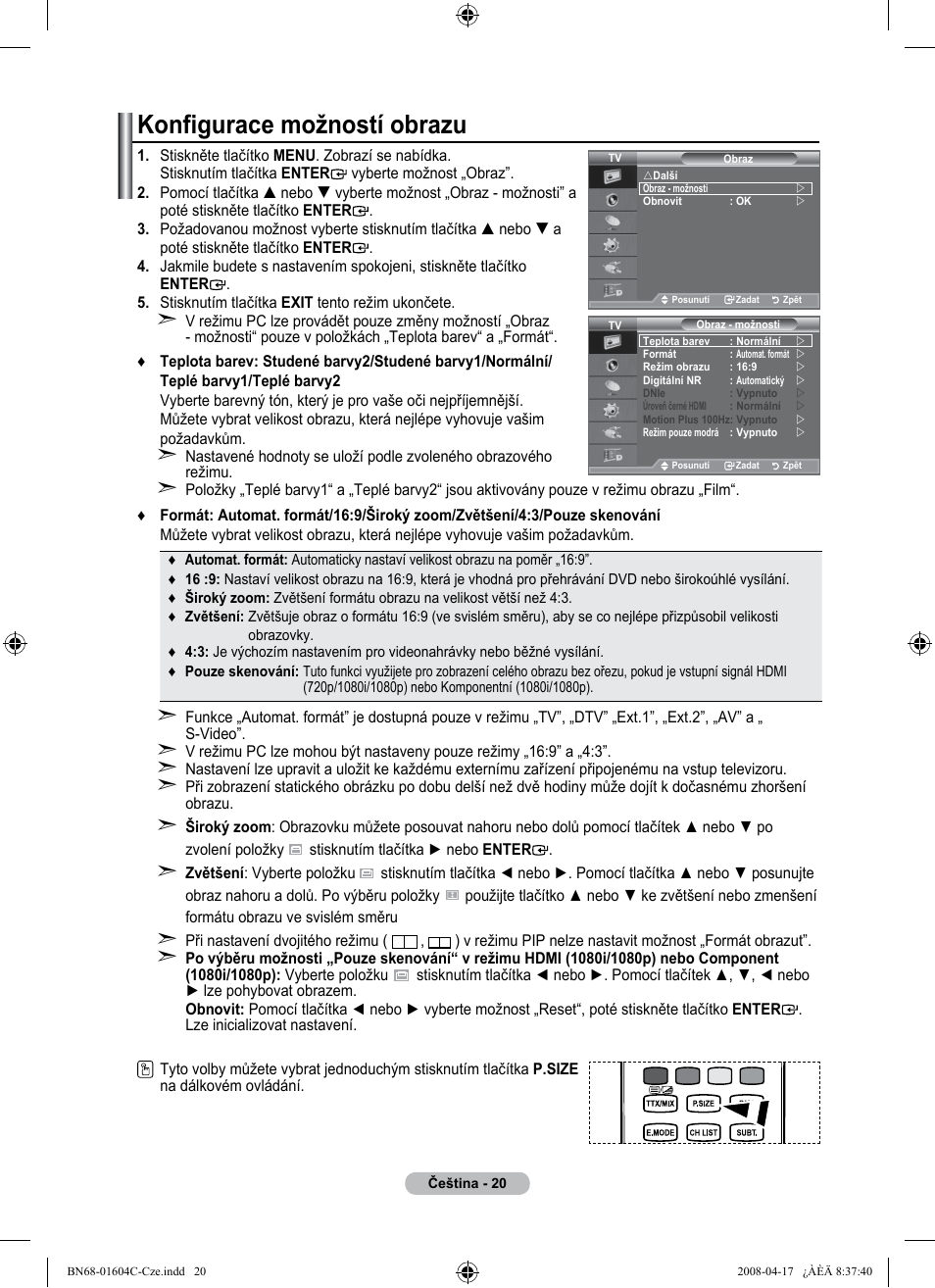 Konfigurace možností obrazu | Samsung LE37A616A3F User Manual | Page 430 / 614