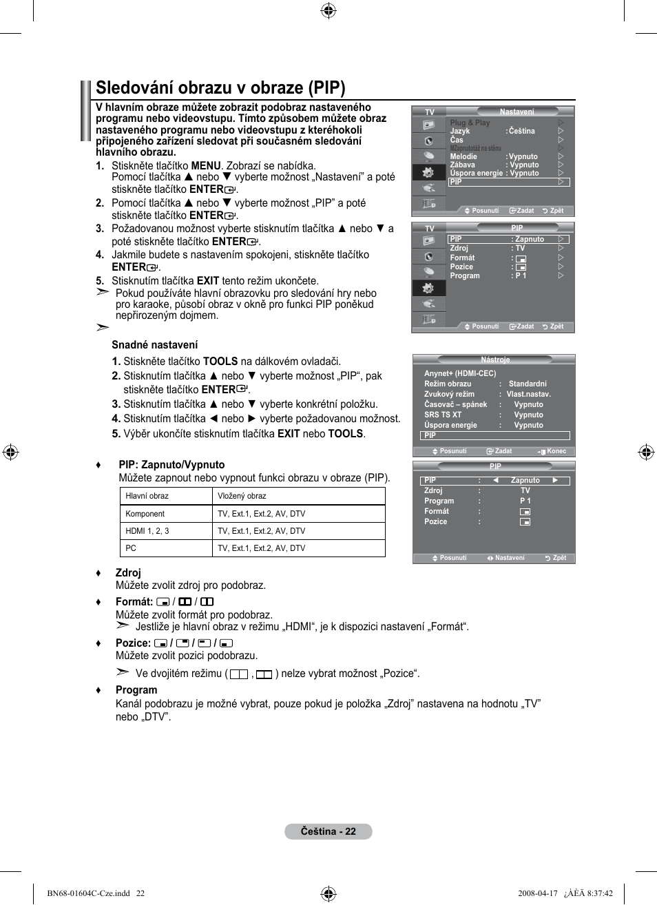 Sledování obrazu v obraze (pip) | Samsung LE37A616A3F User Manual | Page 432 / 614