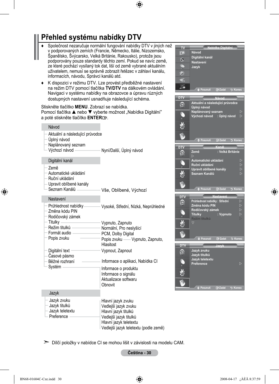 Přehled systému nabídky dtv | Samsung LE37A616A3F User Manual | Page 440 / 614