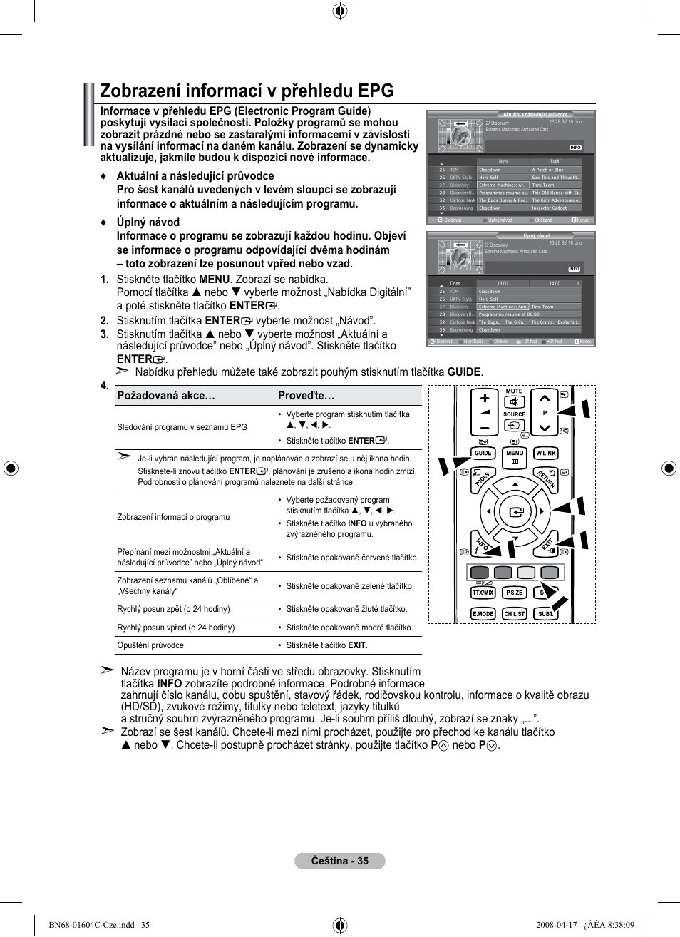 Zobrazení informací v přehledu epg | Samsung LE37A616A3F User Manual | Page 445 / 614