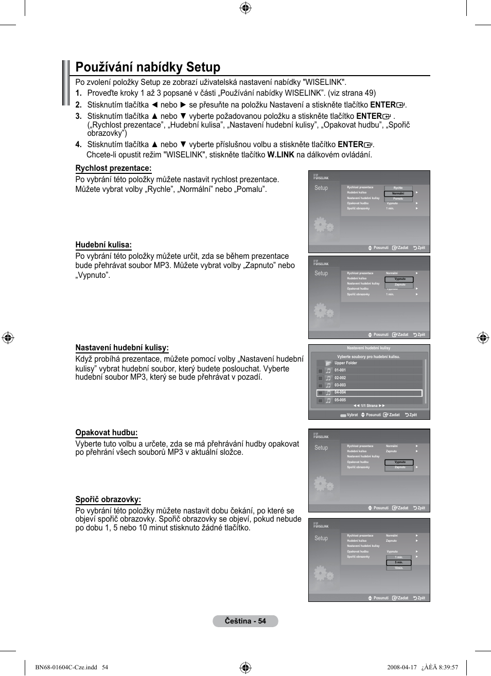 Používání nabídky setup, Čeština | Samsung LE37A616A3F User Manual | Page 464 / 614