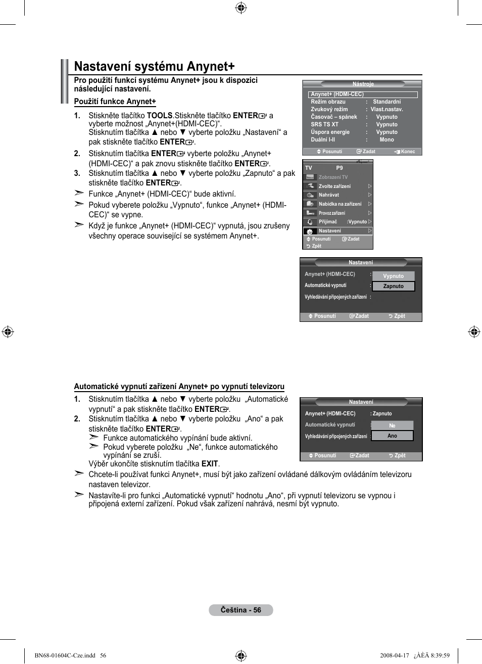 Nastavení systému anynet | Samsung LE37A616A3F User Manual | Page 466 / 614