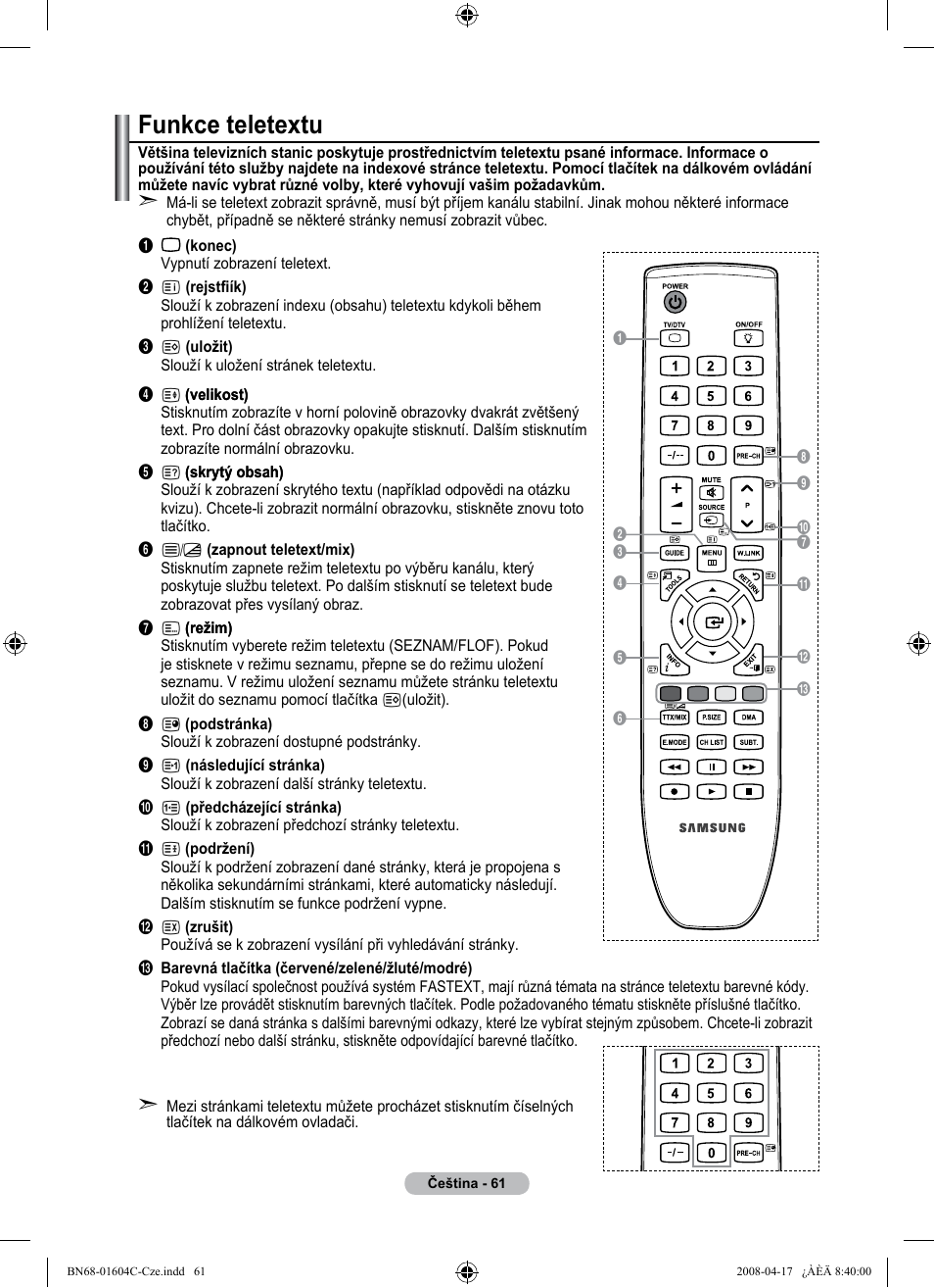 Funkce teletextu | Samsung LE37A616A3F User Manual | Page 471 / 614