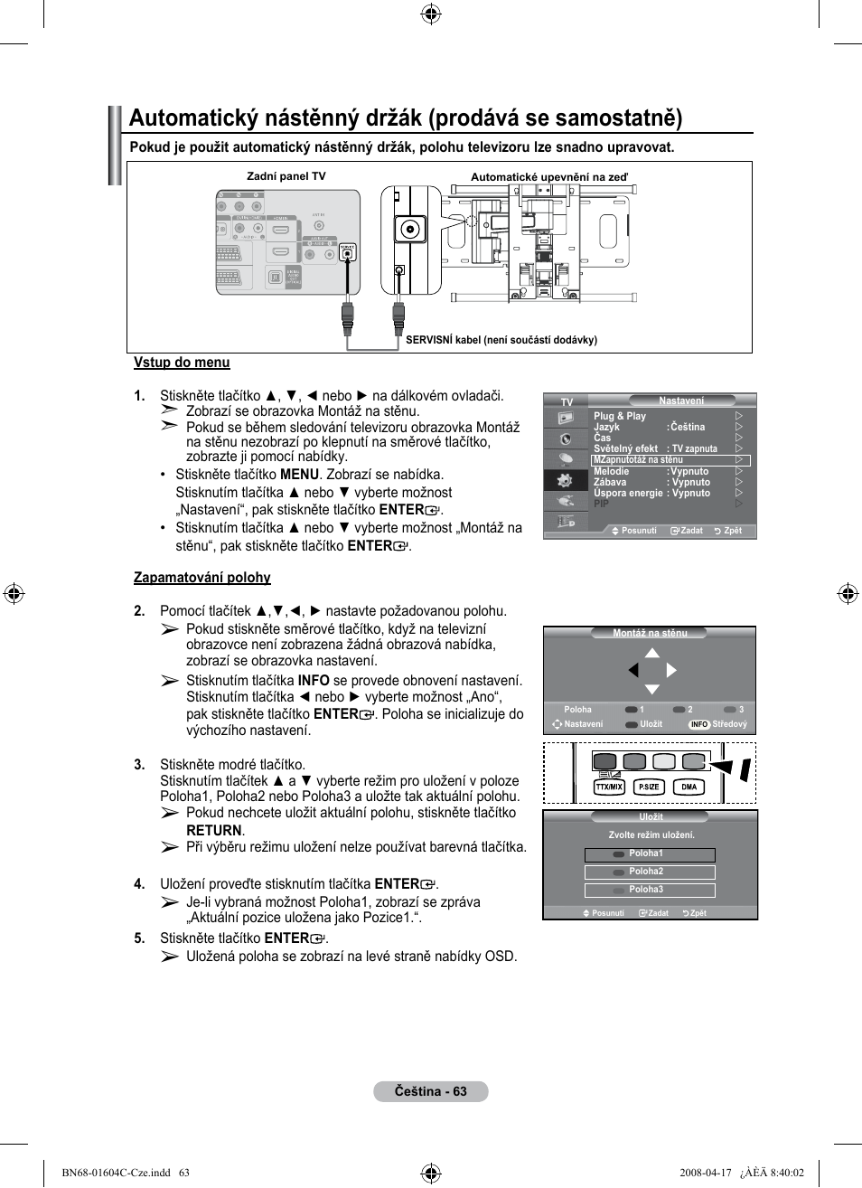 Automatický nástěnný držák (prodává se samostatně) | Samsung LE37A616A3F User Manual | Page 473 / 614