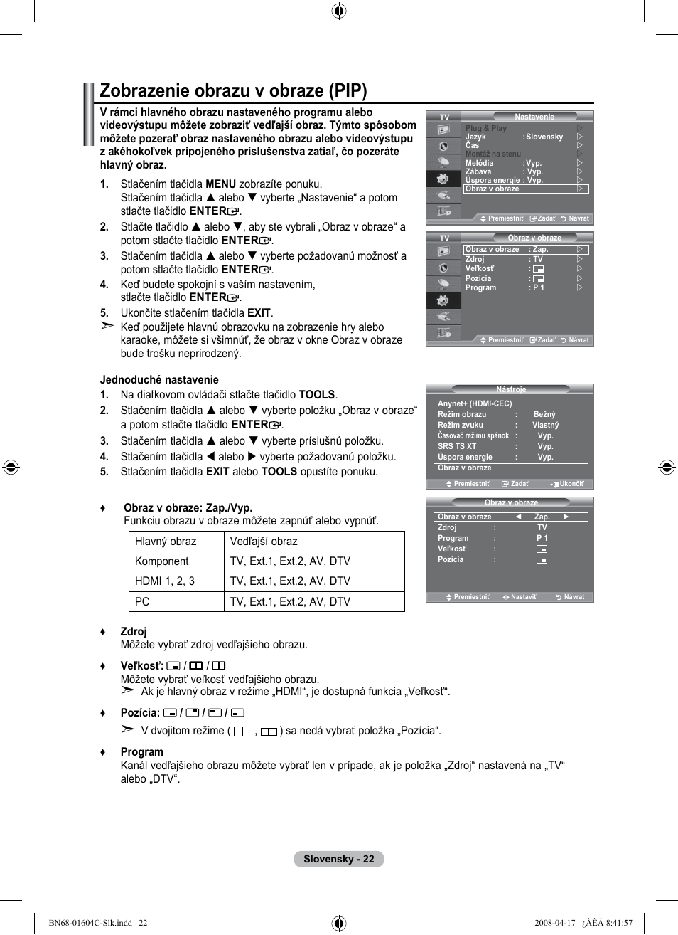 Zobrazenie obrazu v obraze (pip) | Samsung LE37A616A3F User Manual | Page 500 / 614