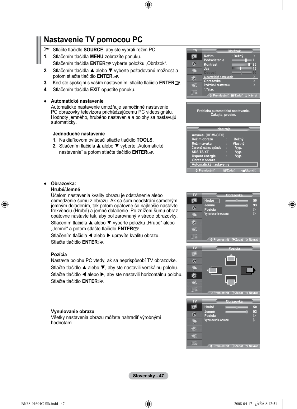 Nastavenie tv pomocou pc | Samsung LE37A616A3F User Manual | Page 525 / 614