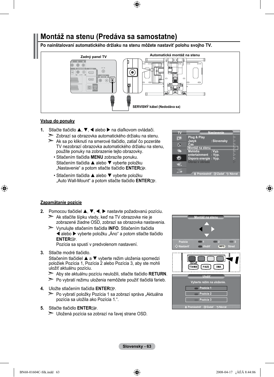 Montáž na stenu (predáva sa samostatne) | Samsung LE37A616A3F User Manual | Page 541 / 614