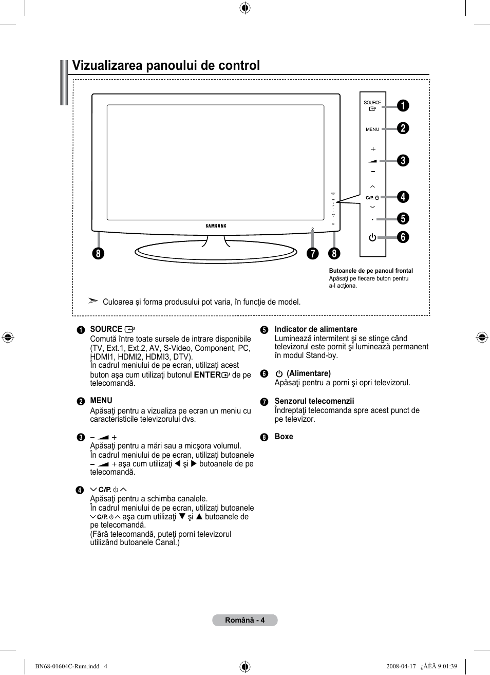 Vizualizarea panoului de control | Samsung LE37A616A3F User Manual | Page 550 / 614