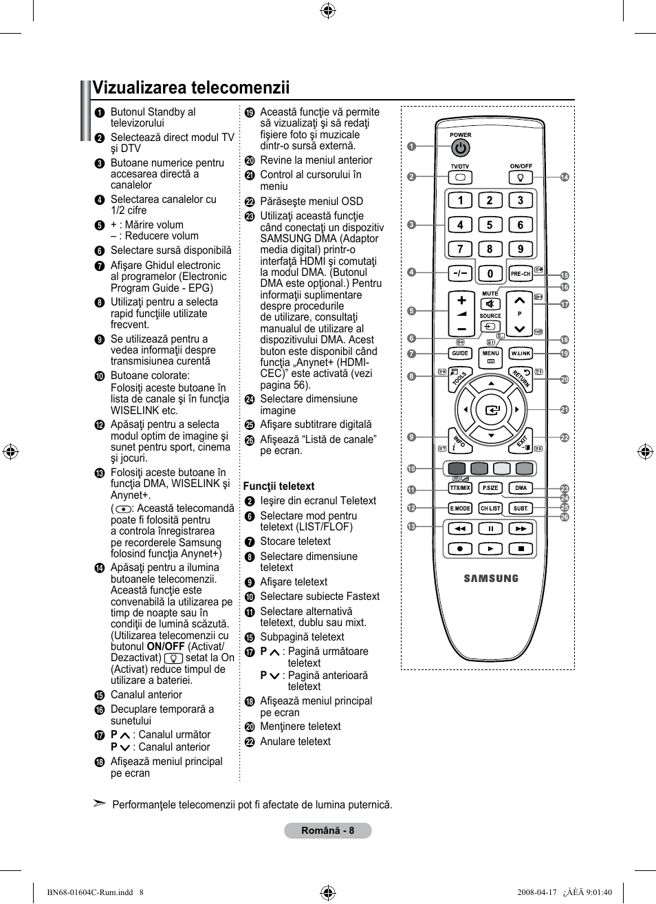 Vizualizarea telecomenzii | Samsung LE37A616A3F User Manual | Page 554 / 614
