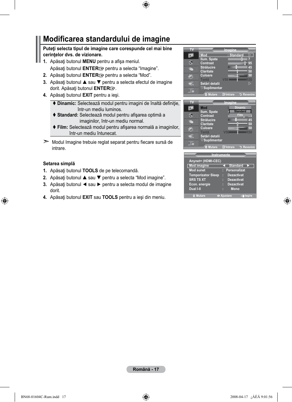 Modificarea standardului de imagine | Samsung LE37A616A3F User Manual | Page 563 / 614