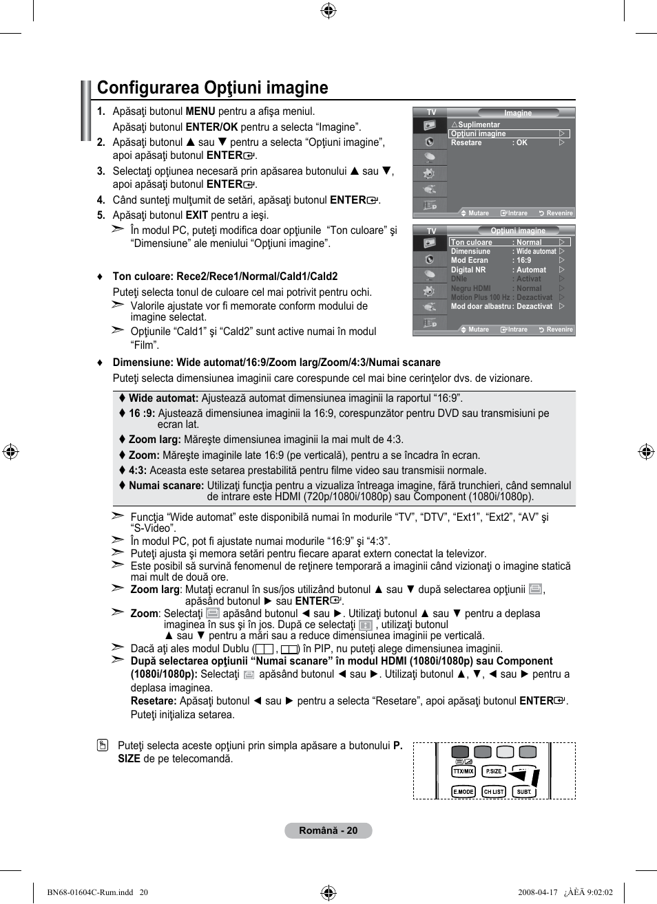 Configurarea opţiuni imagine | Samsung LE37A616A3F User Manual | Page 566 / 614