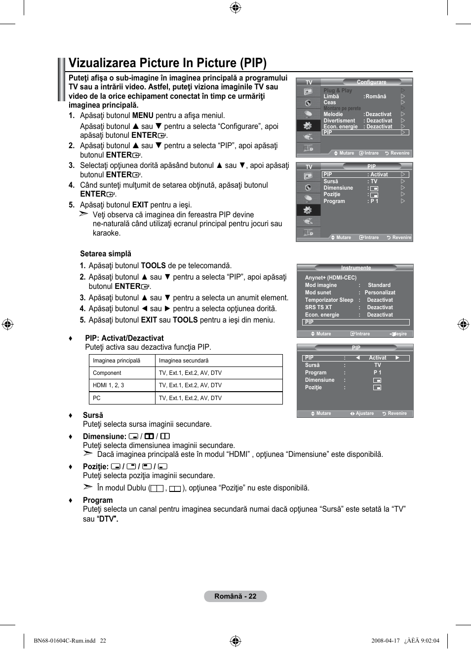 Vizualizarea picture in picture (pip) | Samsung LE37A616A3F User Manual | Page 568 / 614