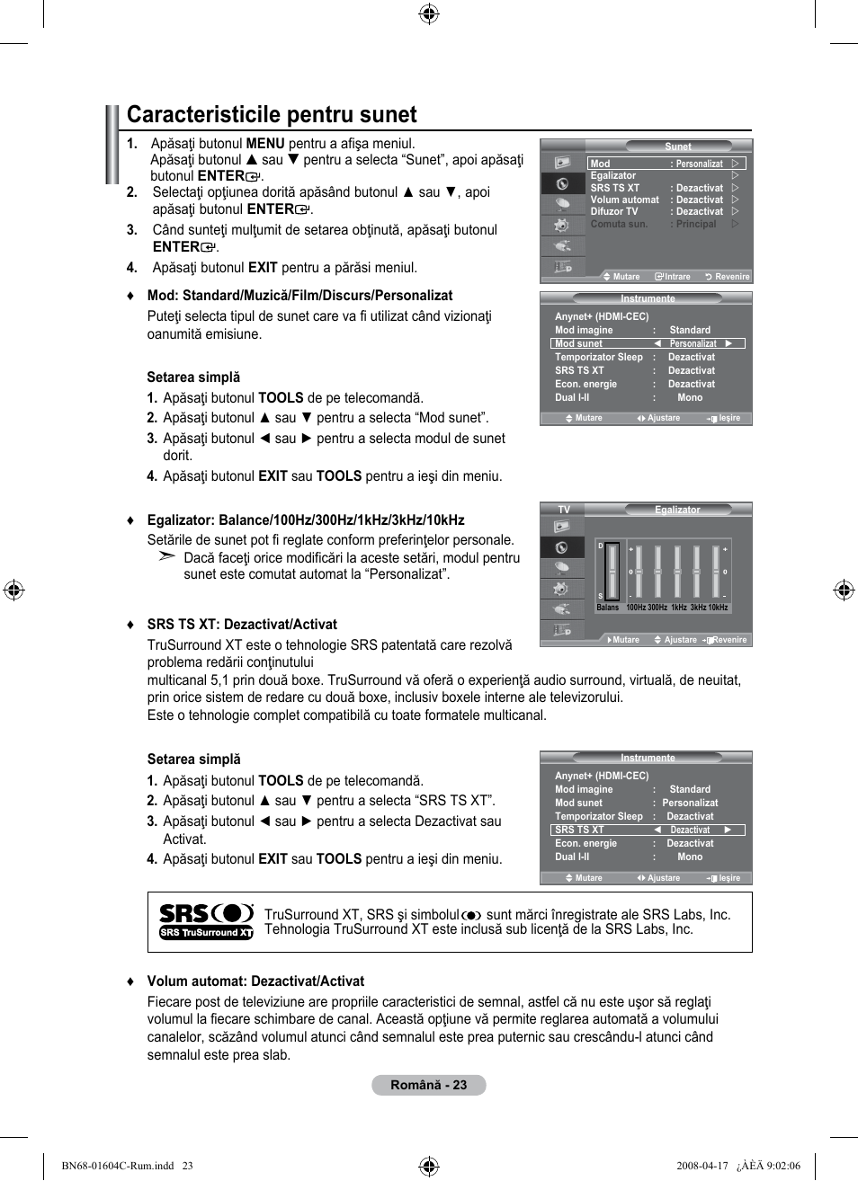 Caracteristicile pentru sunet | Samsung LE37A616A3F User Manual | Page 569 / 614