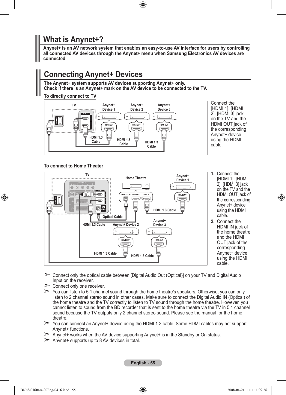 About anynet, What is anynet, Connecting anynet+ devices | Samsung LE37A616A3F User Manual | Page 57 / 614