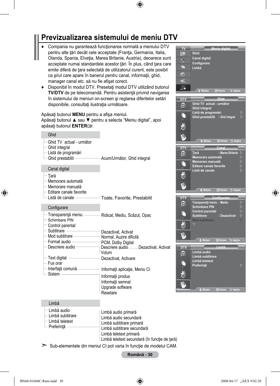 Previzualizarea sistemului de meniu dtv | Samsung LE37A616A3F User Manual | Page 576 / 614