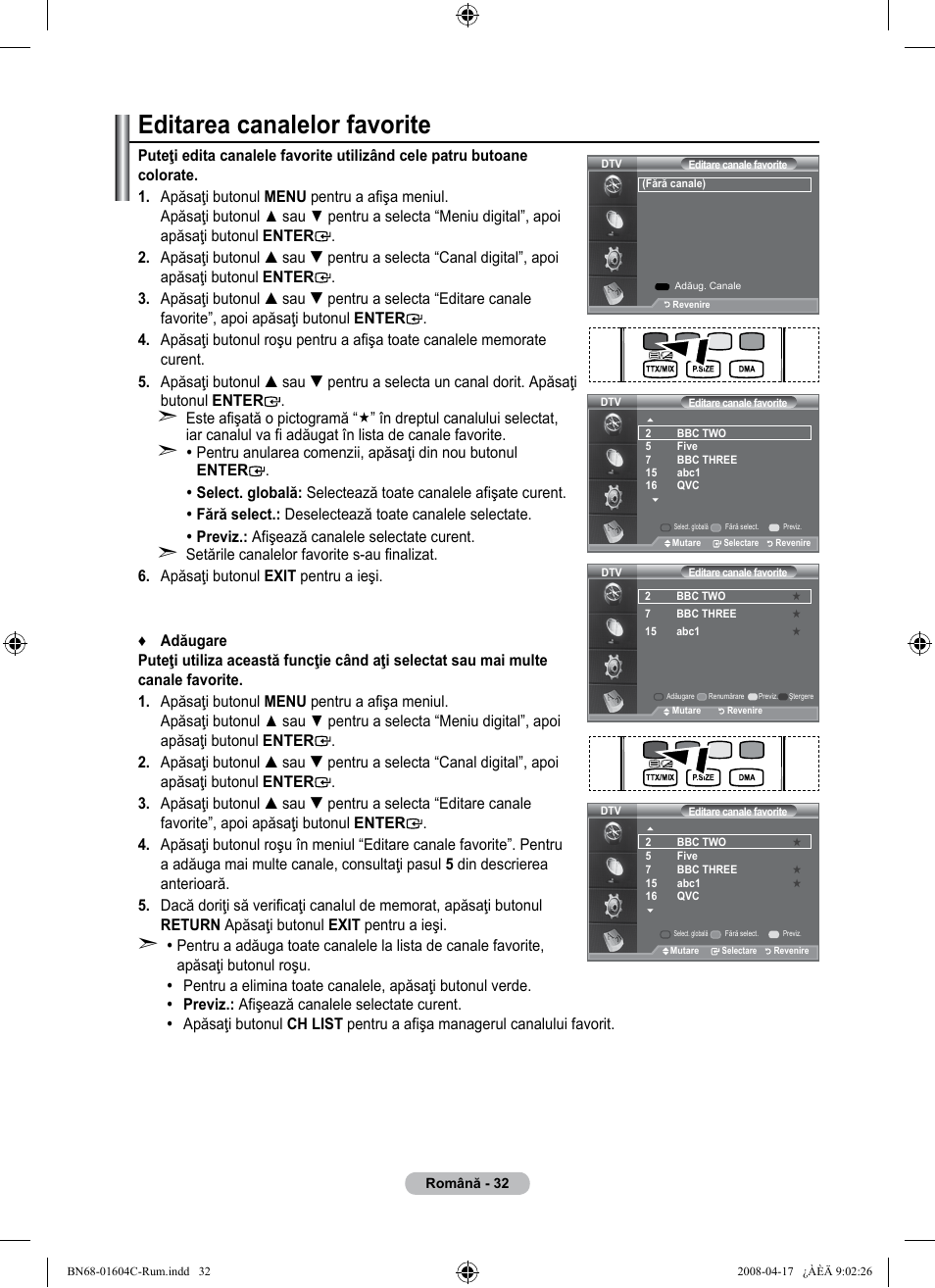 Editarea canalelor favorite | Samsung LE37A616A3F User Manual | Page 578 / 614