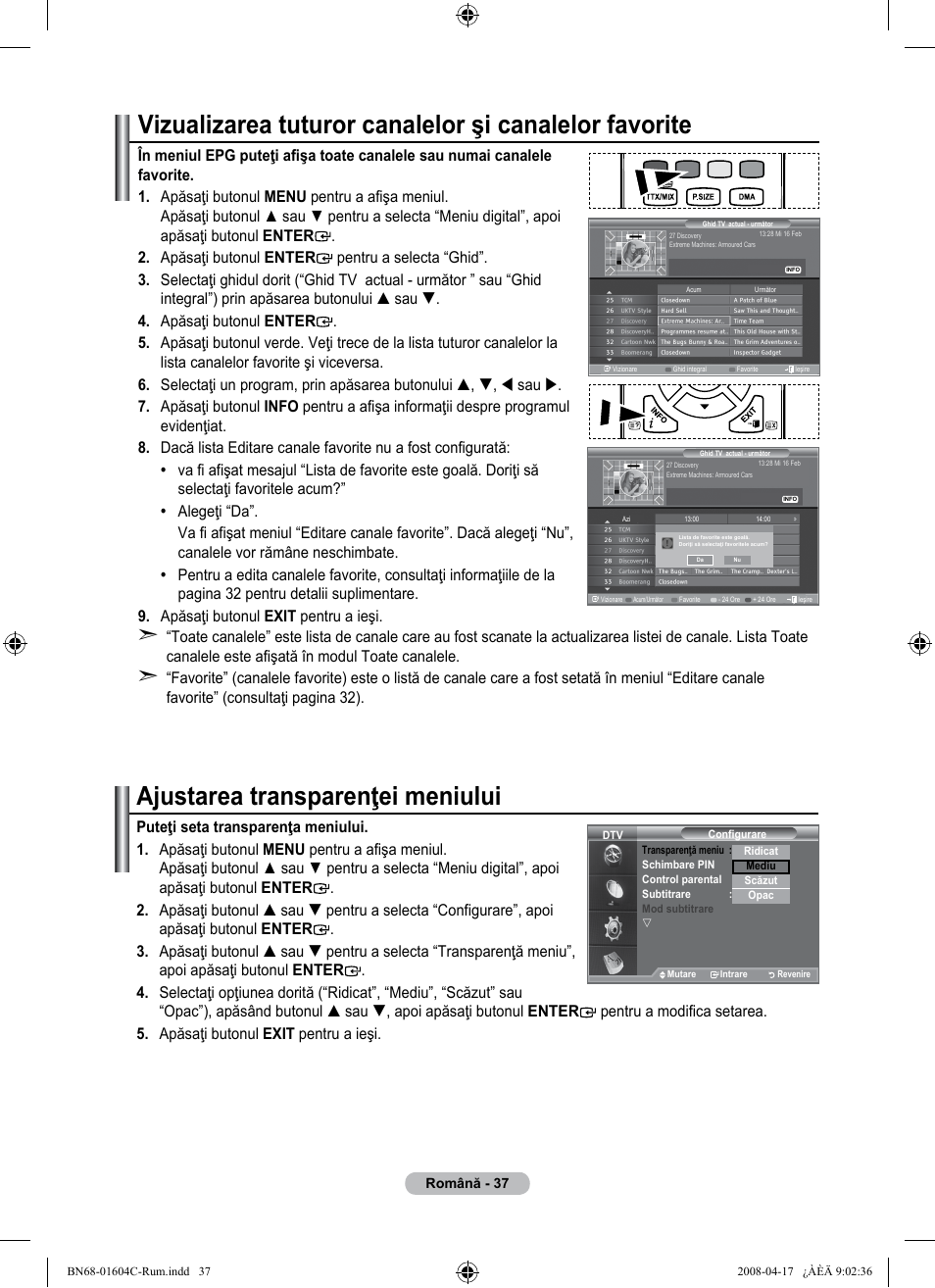 Ajustarea transparenţei meniului | Samsung LE37A616A3F User Manual | Page 583 / 614