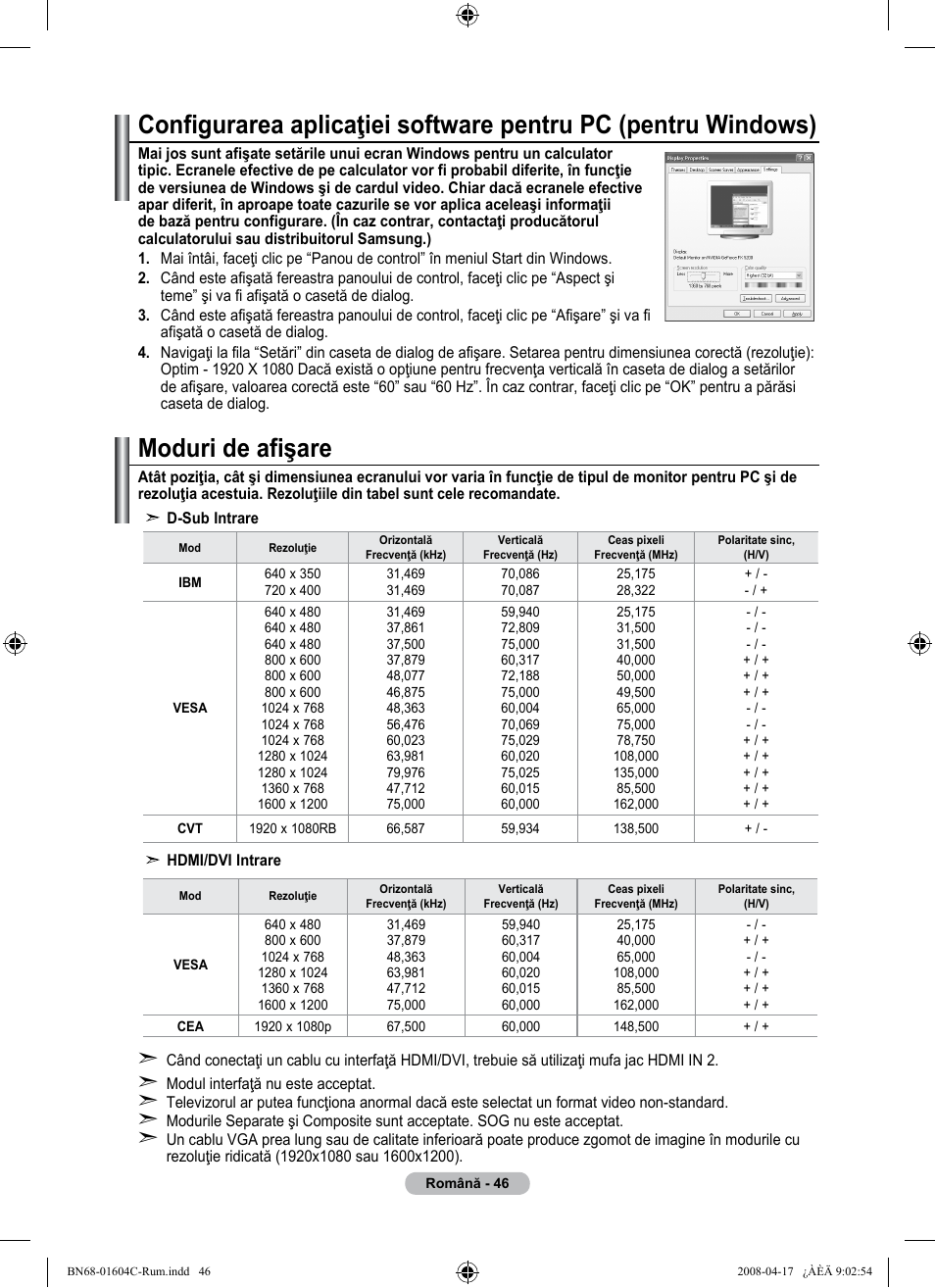 Moduri de afişare | Samsung LE37A616A3F User Manual | Page 592 / 614