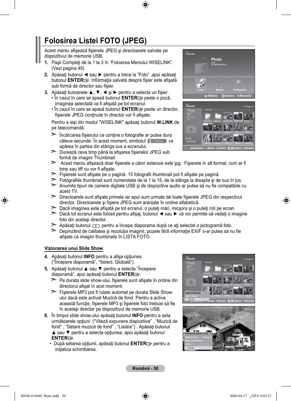 Folosirea listei foto (jpeg) | Samsung LE37A616A3F User Manual | Page 596 / 614