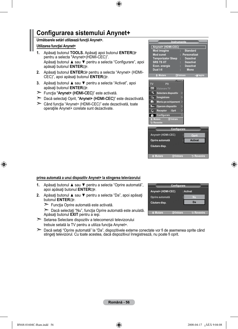 Configurarea sistemului anynet | Samsung LE37A616A3F User Manual | Page 602 / 614