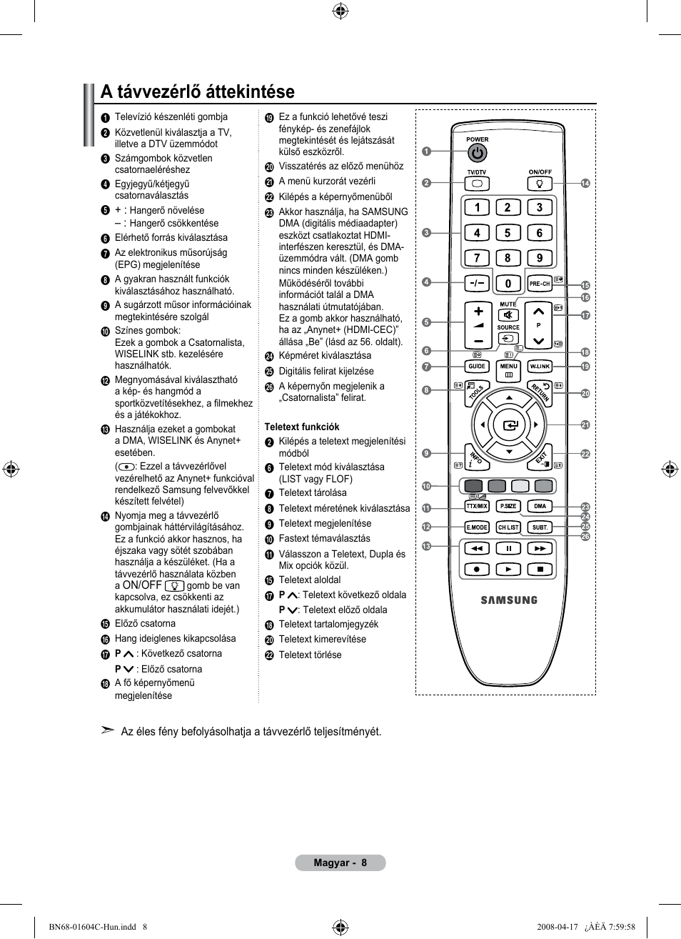 A távvezérlő áttekintése | Samsung LE37A616A3F User Manual | Page 78 / 614