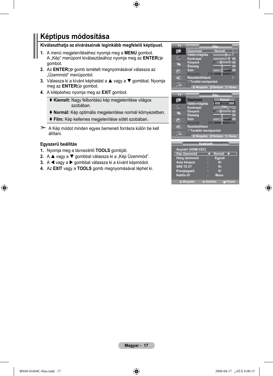 Képtípus módosítása | Samsung LE37A616A3F User Manual | Page 87 / 614