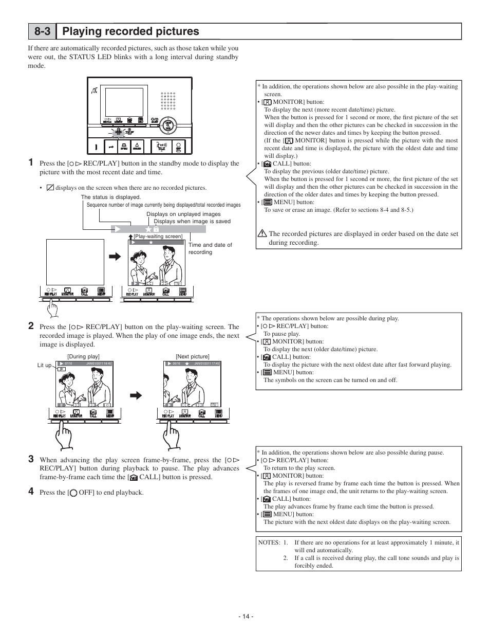 Playing recorded pictures 8-3 | Aiphone GT-2C-L User Manual | Page 14 / 26