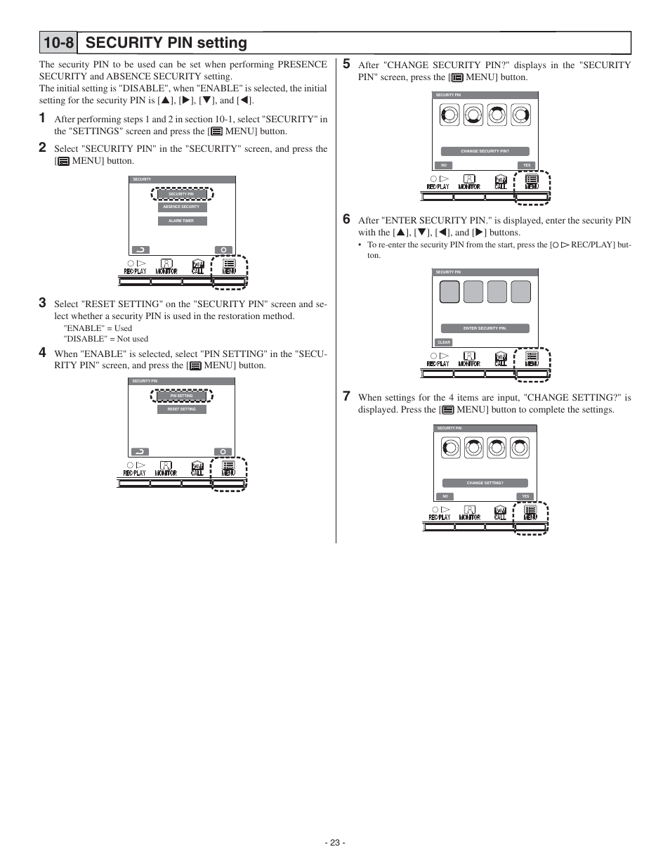 Security pin setting 10-8 | Aiphone GT-2C-L User Manual | Page 23 / 26