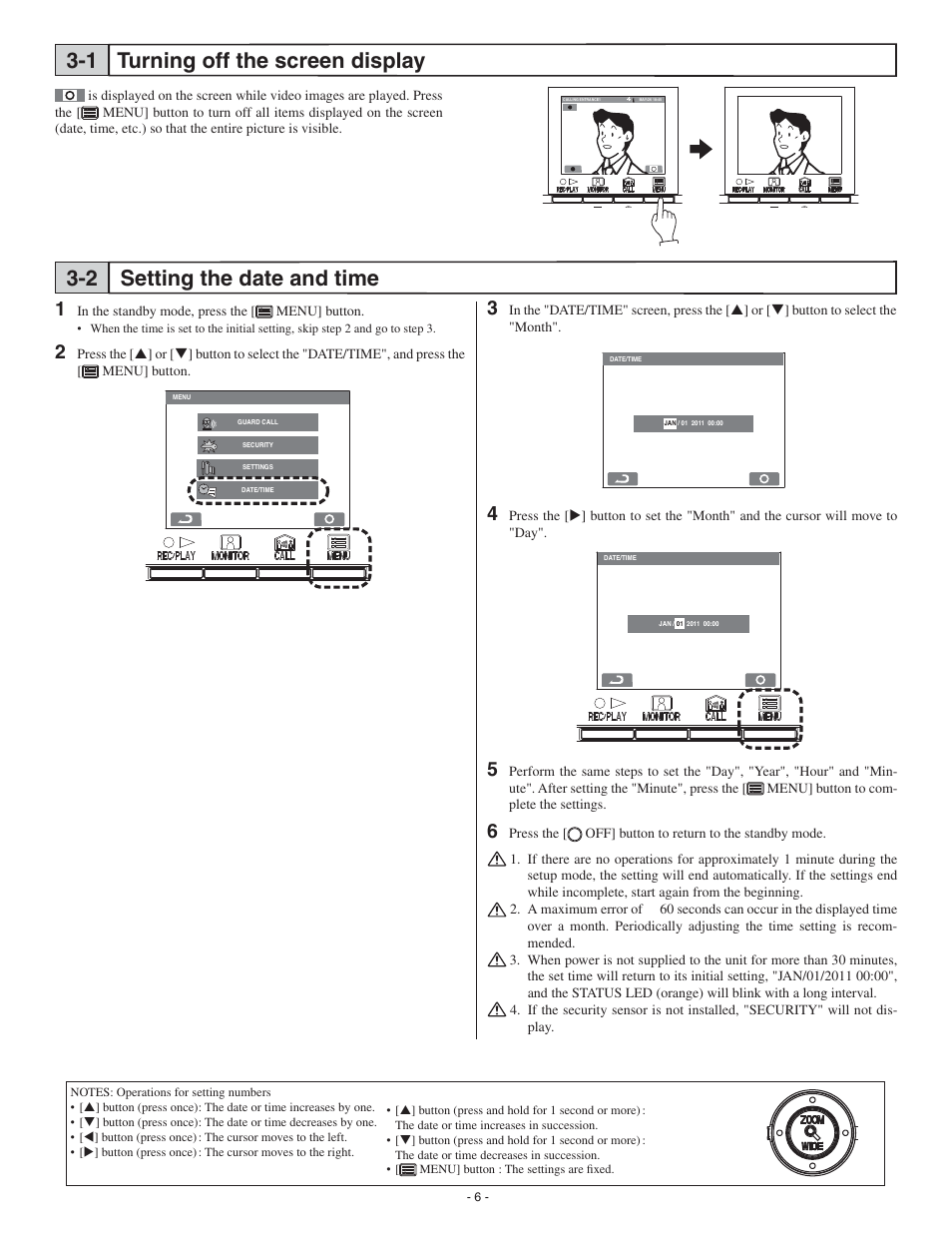 Setting the date and time 3-2, Turning off the screen display 3-1 | Aiphone GT-2C-L User Manual | Page 6 / 26