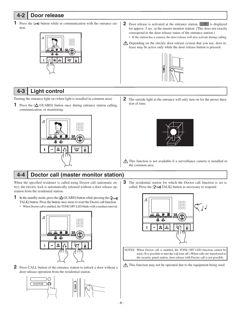 Door release light control 4-2 4-3, Doctor call (master monitor station) 4-4 | Aiphone GT-2C-L User Manual | Page 8 / 26